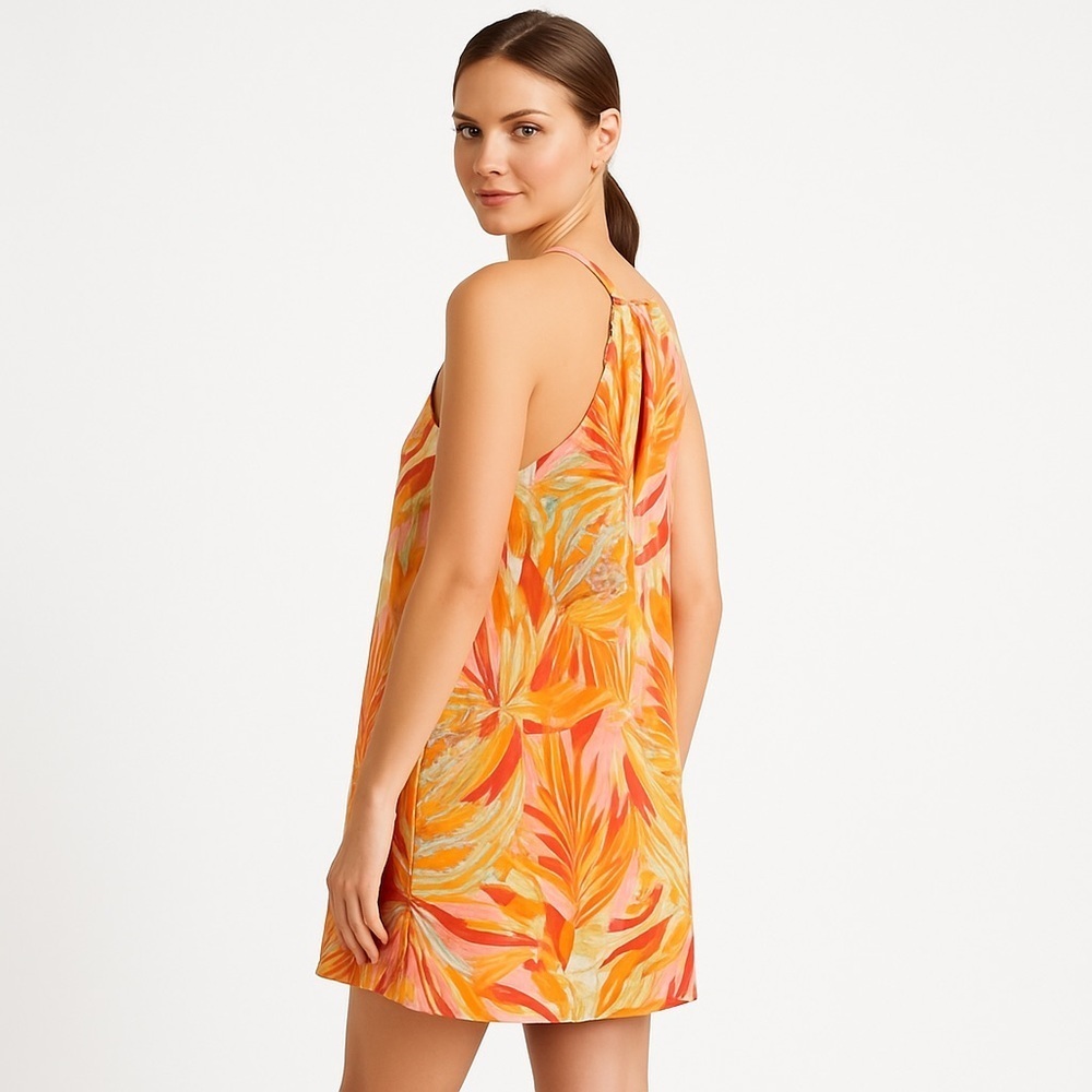 C&C California Linen Blend Tropical Halter Trapeze Sundress NWT Small - Picture 13 of 13
